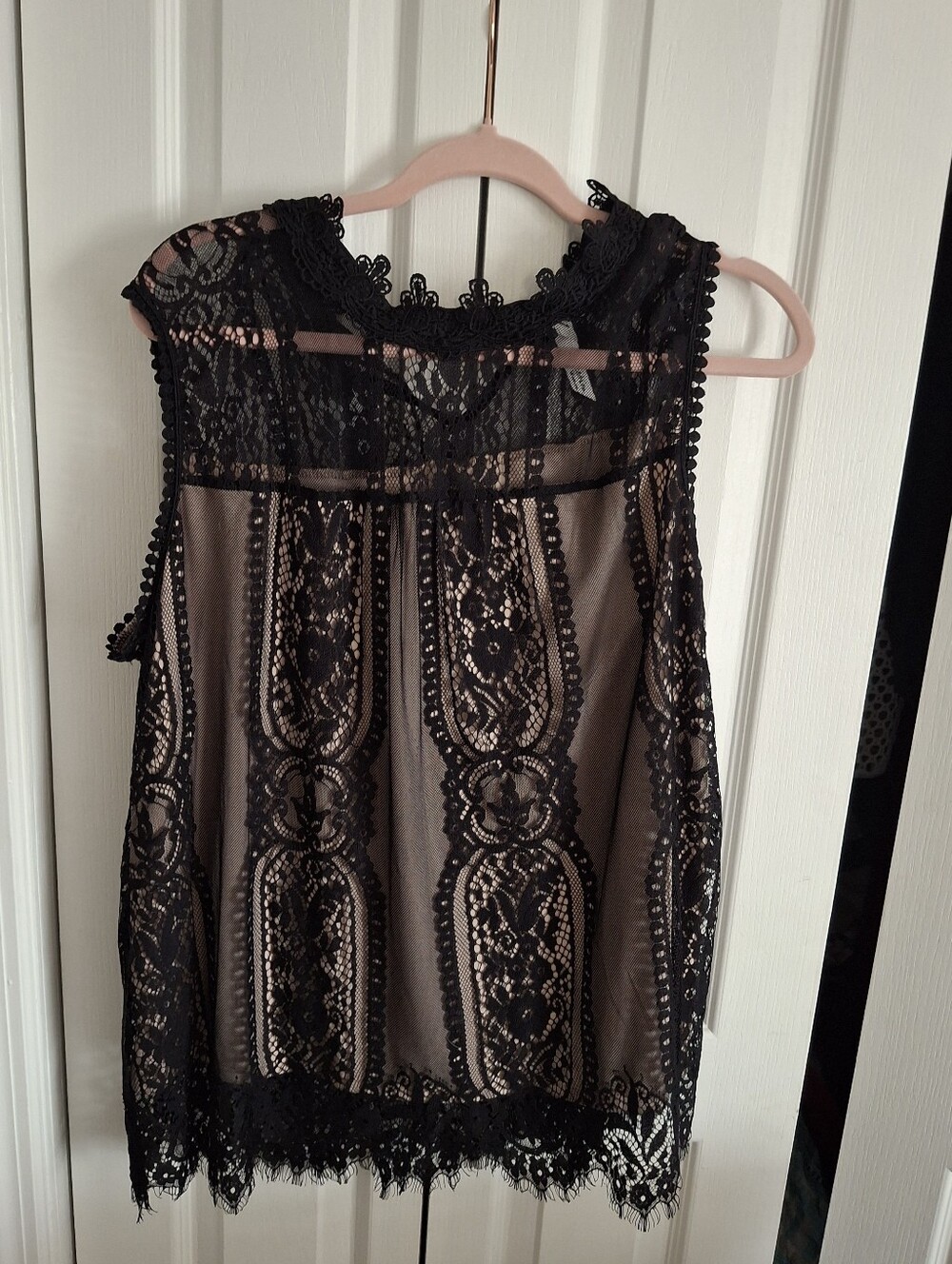 New York & Company Black Lace Overlay Camisole with Nude Lining